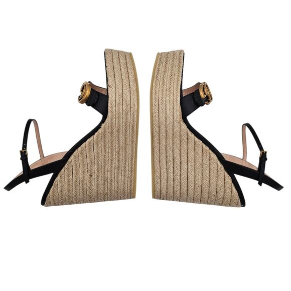 Gucci GG Marmont Aitana Platform Wedge Sandal Black Leather Size 41.5 US 11.5 - Picture 7 of 12